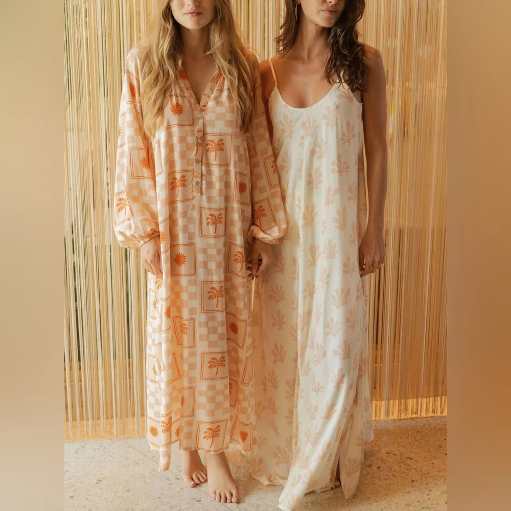 Citrine Swim Leta Dress $169 Hawaiian Shell‎ Tan Reef Resortwear Beach Tank Maxi